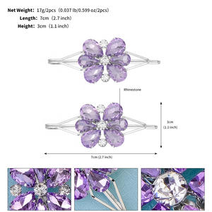 Accessoires de mariée de conception Huanxing de bonne qualité tous les jours avec une frange cheveux cassés lumière luxe violet verre rhinrhine-mot clip - Product Image 6