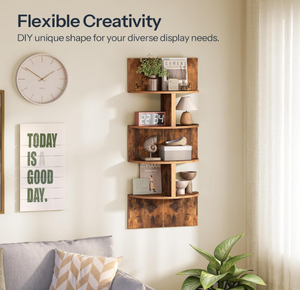 أرفف خشبية ريفية حديثة من خمس طبقات ، أرفف جدارية متعرجة من الخشب المتعرج لغرف النوم وغرف المعيشة والحمامات والمطابخ - Product Image 4