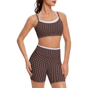 Conjuntos Deportivos para Mujer, Conjunto de 2 Piezas con Sujetador Deportivo y Pantalones Cortos con Estampado de Lunares, Ropa de Yoga de Secado Rápido - Product Image 1