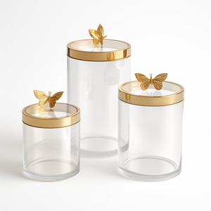 Nouveau pot à biscuits rond en acrylique clair Lucite sur mesure avec motif doré pour affichage uniquement - Product Image 5