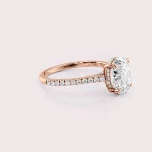 Bague en diamant ovale de qualité supérieure certifiée IGI, cultivée en laboratoire, or rose massif 14 carats - Product Image 3