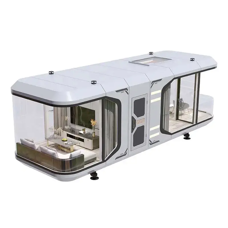 Cabina de remolque prefabricada Modul carpa campamento pequeña cápsula espacial casa de cristal móvil para la venta
