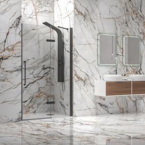 Kamalu Moderna Porta Doccia a Battente Nera 90cm con Pannello Fisso, Telaio in Acciaio Inox, Vetro Temperato 10mm per Bagno, Hotel, Villa - KT4000N - Product Image 2