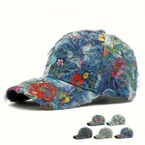 Nouvelle Arrivée 2025 – Casquette de Baseball Distressed à Imprimé Floral Personnalisé, Style Ethnique, pour Femme, Chapeau de Soleil Tendance pour l'Extérieur - Product Image 1