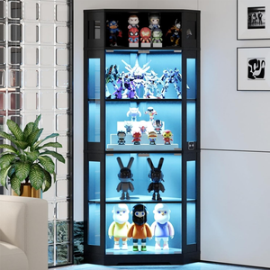 Vitrine d'angle à 5 niveaux avec portes en verre, vitrine éclairée de 71 pouces avec 3 couleurs de lumière pour objets de collection - Product Image 1