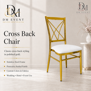 Narrow X Cross Back Gold Stainless Steel Wedding <b>Chair</b> with <b>White</b> Cushion for Banquet and Hotel Events Wholesale Seating - Product Image 1