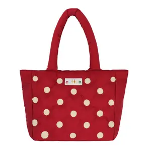 Kalanta Nylon Winter Aangepaste Zachte Schattige Gevulde Katoenen Schouder Meisjes Riem Emmer Tas Cilinder Lunch Tote Wolk Handtas