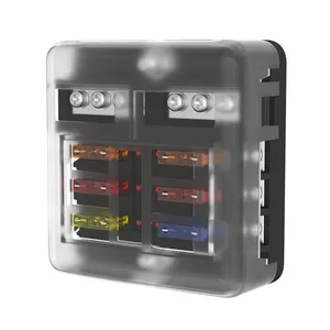 6 Way Automotive Universal Fuse Box DC 12V RV Auto Fuse Blocks With LED Warning Indicator Damp-Proof Cover Applied