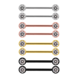 Pack de barres de <span class=keywords><strong>piercing</strong></span> pour tétons sans filetage <span class=keywords><strong>en</strong></span> titane ASTM F136 Superstar personnalisé, plaqué <span class=keywords><strong>or</strong></span>, avec strass blancs, bijoux de <span class=keywords><strong>piercing</strong></span> corporel - Product Image 6