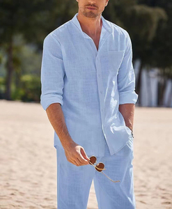 Set di camicia e pantaloni a maniche lunghe da <span class=keywords><strong>uomo</strong></span> alla moda 2025 Set completo da <span class=keywords><strong>spiaggia</strong></span> completi da <span class=keywords><strong>uomo</strong></span> all'ingrosso Set due pezzi - Product Image 5