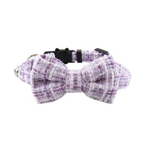 Colliers pour chat à nœud papillon à carreaux avec clochette, boucle réglable, pour petits chats, toutes saisons, style classique, en polyester - Product Image 3
