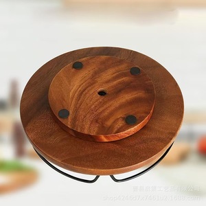 Home <b>Kitchen</b> Condiment Storage Tray Round Wooden Desktop Rack With Lid For Food Container Standing Type - Product Image 3