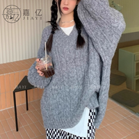 Pull en cachemire tricoté ample pour femme, col en V, motif torsadé, nouveau motif rayé, anti-rétrécissement, décontracté, pour l'hiver