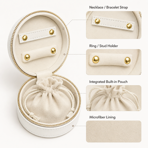 Round PU Jewelry <b>Box</b> with Built-in Microfiber Pouch Portable Travel Organizer for Rings Earring Necklaces <b>storage</b> and gift store - Product Image 5