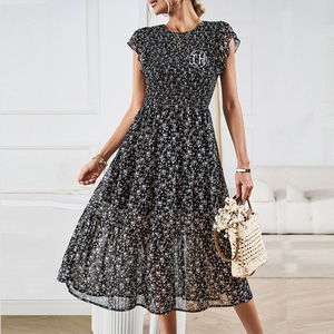 <span class=keywords><strong>Abito</strong></span> Estivo Casual da Donna Personalizzato con Maniche Corte a Sbuffo Stampa <span class=keywords><strong>Floreale</strong></span> Linea A Vita Alta <span class=keywords><strong>Midi</strong></span> in Poliestere - Product Image 3