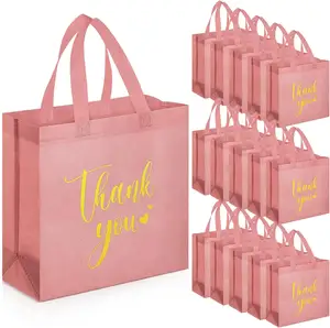 Kustom holografis pesta pernikahan hadiah tas Glossy dapat digunakan kembali merah muda warna-warni Non Woven tas jinjing dengan pegangan untuk wanita