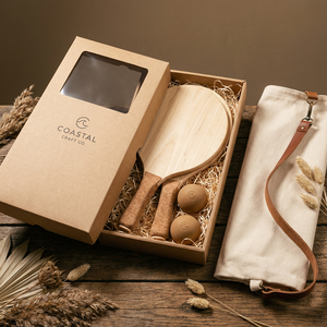Set di Racchette da Spiaggia in Legno di Pioppo con Logo Personalizzato |   Manico in Sughero Ultra-Leggero FSC Sostenibile ed Ecologico, Regalo per Eventi e Sport all'Aperto - Product Image 1