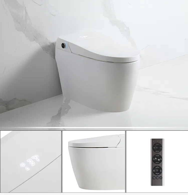 Toilette autonome monobloc en céramique blanche pour salle de bain, toilette automatique, télécommande, cuvette intelligente