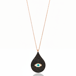 Oeil poire Design noir Zircon pierre pendentif à breloque turc fabriqué à la main en gros 925 bijoux en argent Sterling - Product Image 2