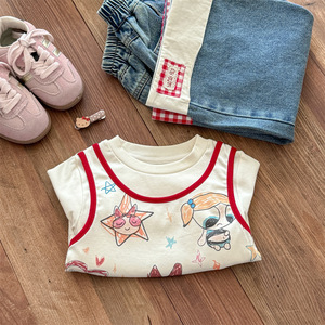 Tongxingyuan Girls Cartoon T Shirt Denim Pants Set Autumn Cotton Outfit For Kids - Product Image 4