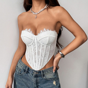 SMOOTH Factory Logo personnalisé <span class=keywords><strong>Bustier</strong></span> pour femme à baleines en acier, sexy, sculptant, avec bordure en dentelle et fermeture à agrafes, style corset tube top - Product Image 3