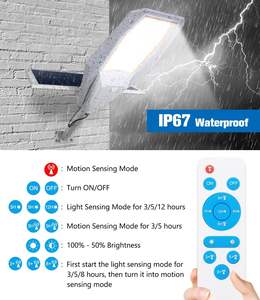 高出力ソーラーライト 100-400W IP65 モーションセンサーとリモコン付き 街路およびモーション起動照明用 - Product Image 6