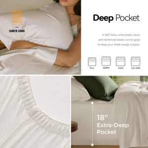 Draps en viscose de bambou 100% imprimés ultra doux et rafraîchissants, taille Queen, 4 pièces, luxe hôtelier, 400TC, poche profonde - Product Image 4