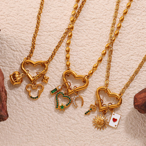 Collar con Colgante de Corazón de Acero Inoxidable, Chapado en Oro de 18K, Joyería de Moda con Múltiples Elementos, Regalo para Mujer - Product Image 2