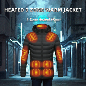 Veste d'hiver chauffante unisexe, 9 zones de chauffe rapide, avec capuche et fermeture éclair, manteau chaud pour l'extérieur - Product Image 2