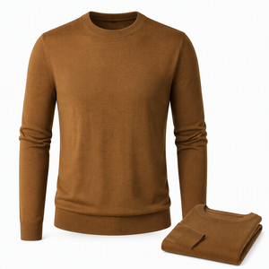 Maglione Autunnale da Uomo in 100% Lana, Classico Tinta Unita, Collo Slim Fit, Lungo, Antipiega, Antipilling, Traspirante, Casual - Product Image 2