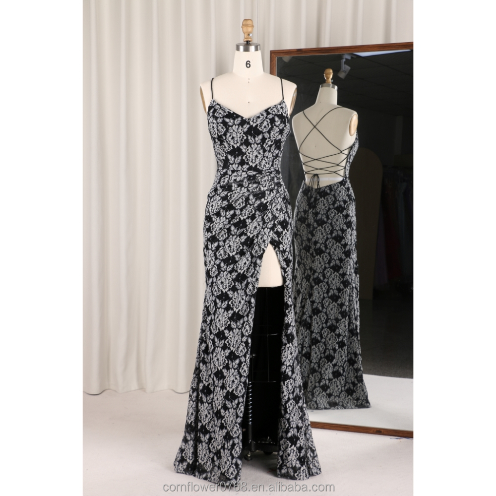 Special Black Satin Linen Jacquard Brocade Woven Maternity Floor-Length V-neck Evening Gown Fabric White Mermaid Floral Checks