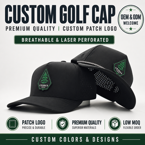 Exquisite 5 Panel Solid Waterproof Golf Cap Custom Silicone Logo Low MOQ OEM Laser Perforated Bespoke Private Label Headwear - Product Image 1