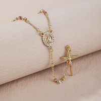 Collier de longues perles de chapelet en or Collier de cœur de la Vierge Marie catholique avec bijoux en laiton et pierre de zircon