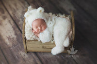 Ensemble bonnet et barboteuse à pattes en tricot doux motif éléphant moelleux, tenue barboteuse bonnet ourson en peluche, accessoires de photographie nouveau-né