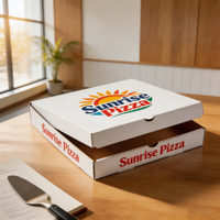 Boîte à pizza en carton ondulé blanc personnalisé, robuste et résistante, SP4209, pour chaîne de restaurants