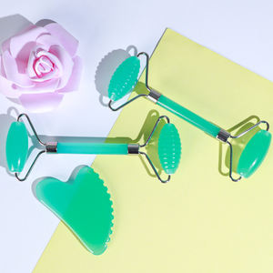 Gaya baru kecantikan berkepala ganda rol giok Resin dan alat Gua Sha pijat wajah tubuh rol giok Set GuaSha - Product Image 5