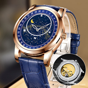 Montre mécanique entièrement automatique pour hommes ciel étoilé rotatif étanche lumineux 20mm cuir main rapide tremble génération cheveux - Product Image 4