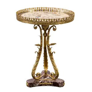 oriental gold brass dewaxed and marble decoration bronze and copper round side table and dining coffee desk