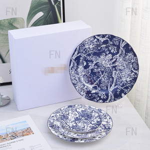 Juego de Platos de Porcelana Fina de Lujo, Serie Jungle, Azul y Blanco, Elegante y Sostenible, 4 Piezas, para Filetes y Dim Sum - Product Image 3