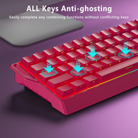 Keyboard Gaming Mekanik Nirkabel 60% BT 2.4G USB-C RGB Backlit dengan Keycaps PBT Side-Printed untuk MAC, Xbox, PC, PS5