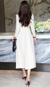 <span class=keywords><strong>Abito</strong></span> di lusso 2025 autunno inverno firmato moda donna collo intagliato doppio petto manica lunga <span class=keywords><strong>abito</strong></span> <span class=keywords><strong>blu</strong></span> cachi albicocca XXL - Product Image 3