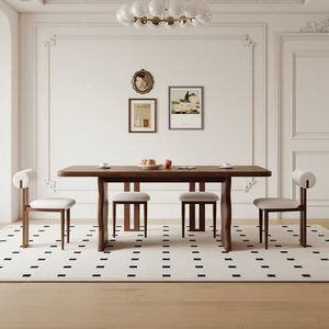 Dining <b>Table</b> And Chair Set Solid Wood Rectangular Ripple Pattern Designer <b>White</b> Ash Wood For <b>Small</b> Apartments - Product Image 2