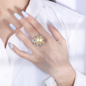 Anillo de Moda Toderi, Ecológico, de Cobre, con Perla de Concha de 16 mm, con Micro Pavé de Circonitas, Diseño de Flor, para Uso Diario Elegante - Product Image 6