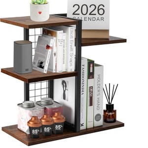 Wooden <b>Desktop</b> Shelf 4 Layers Brown Mesh Stand Multi Purpose Storage <b>Organizer</b> <b>For</b> Home Office Dormitory - Product Image 3