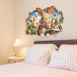 Autocollants muraux 3D créatifs en forme de lapin briseur de mur, autocollants muraux en vinyle PVC, œufs de Pâques, dessins animés pour chambre d'enfant - Product Image 6