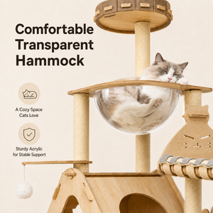 Multi-Level Wooden Cat Tree Tower 134cm 2-3 Cats Condo <strong>Hammock</strong> Capsule Bowl Sisal OEM Wholesale - Product Image 5