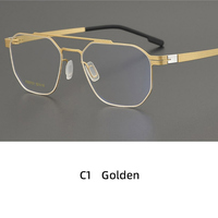 Gafas Ópticas de Titanio Hechas a Mano de Alta Calidad, Estilo Ejecutivo Vintage, Doble Puente, para Miopía, con Protección Anti-Luz Azul