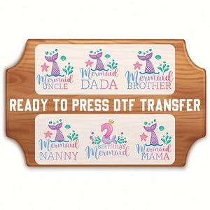 Custom Printing Service Mermaid Family DTF <b>Sticker</b> Print t Shirt Clothing DTF Heat Transfer Fabric for Birthday Party - Product Image 1