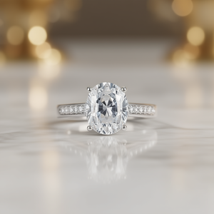 E819 Anello di Fidanzamento da Donna con Diamante Taglio Ovale in Oro Bianco Certificato GIA Colore D Stile Classico - Product Image 2