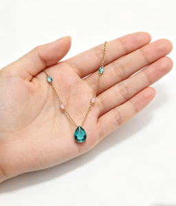 Collier en laiton plaqué or avec perles de cristal en forme de goutte d'eau pour femme, bijoux superposés multicolores en forme de larme, vente en gros - Product Image 2